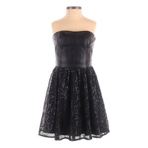 Aqua Faux Leather Fit & Flare Strapless Sequin Mini Dress 2 LBD Vegan Black Prom
